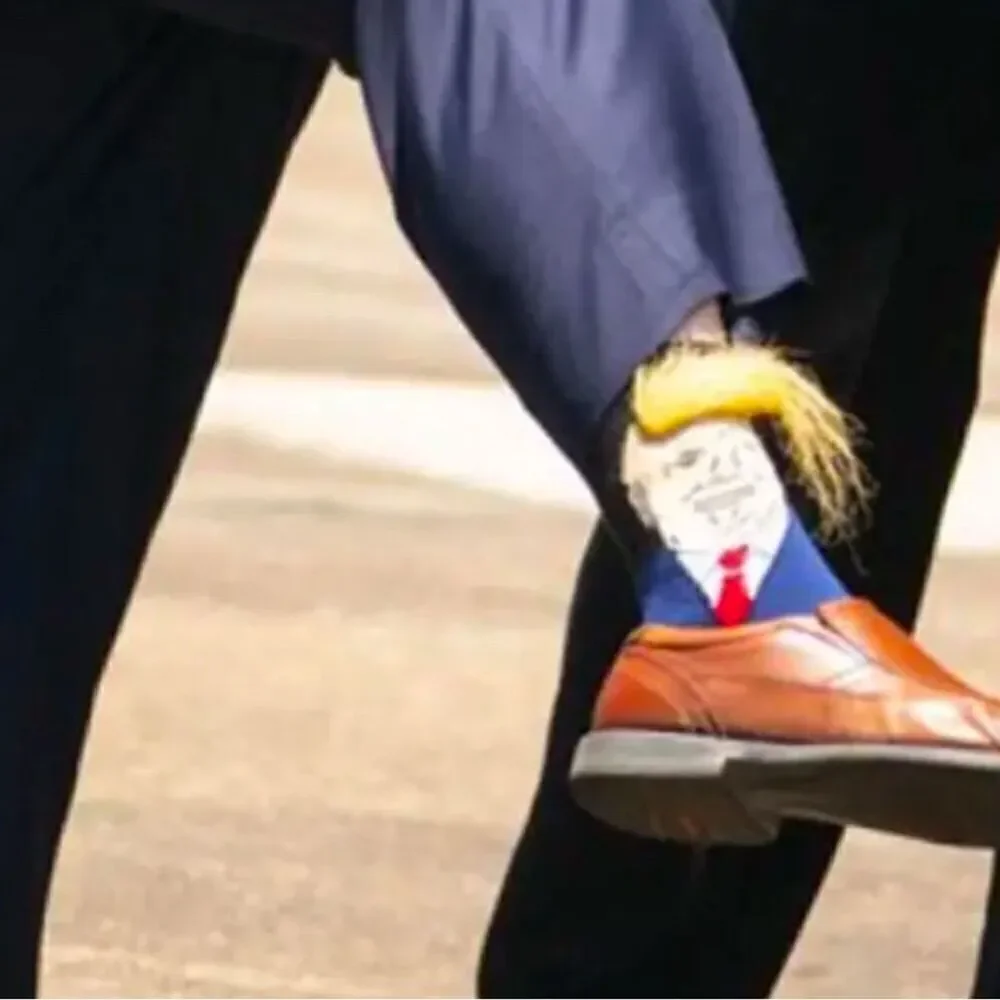 President Donald Trump Hair Crew Socks Blue Political Humor Unisex OS Red White